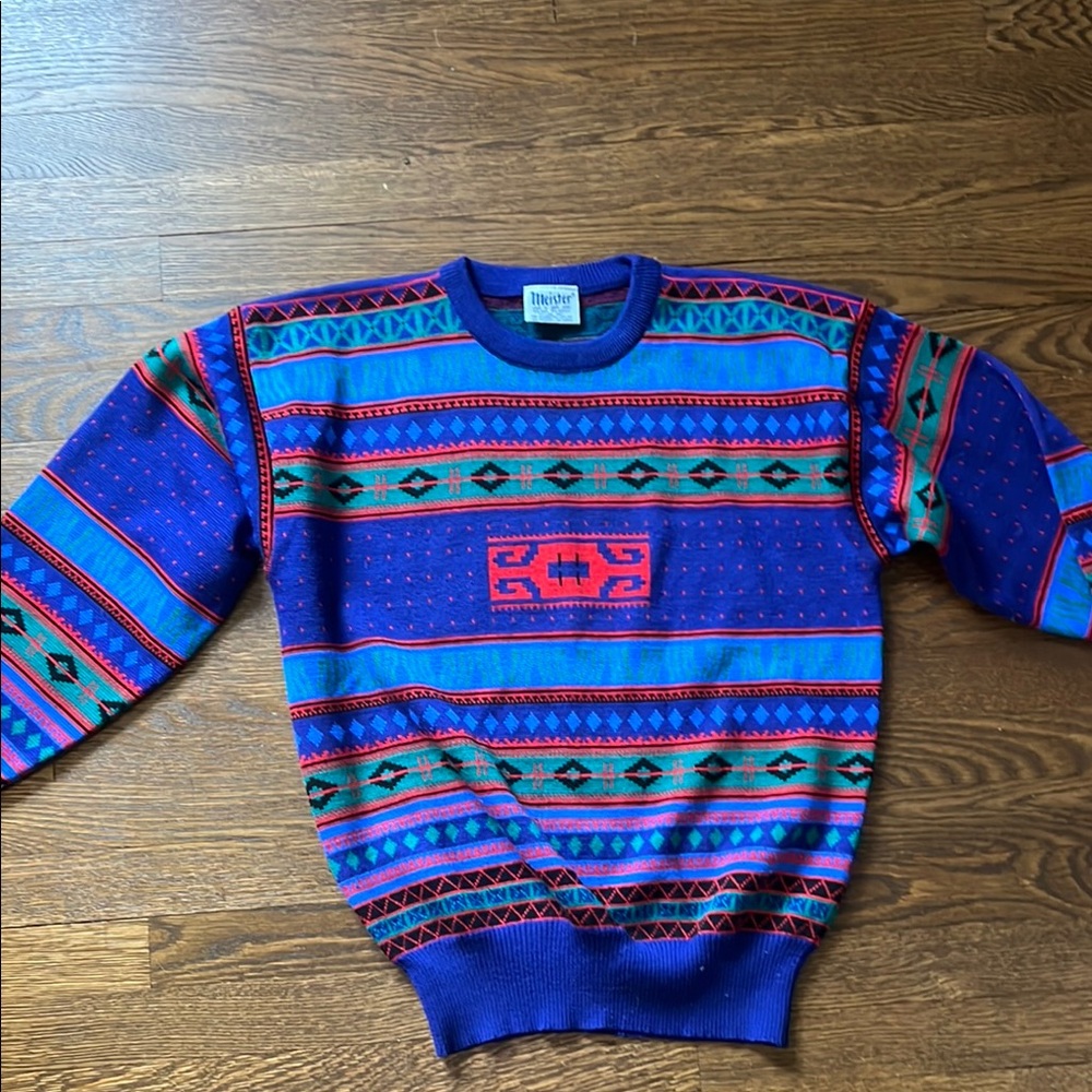 Vintage Blue and Red Sweater